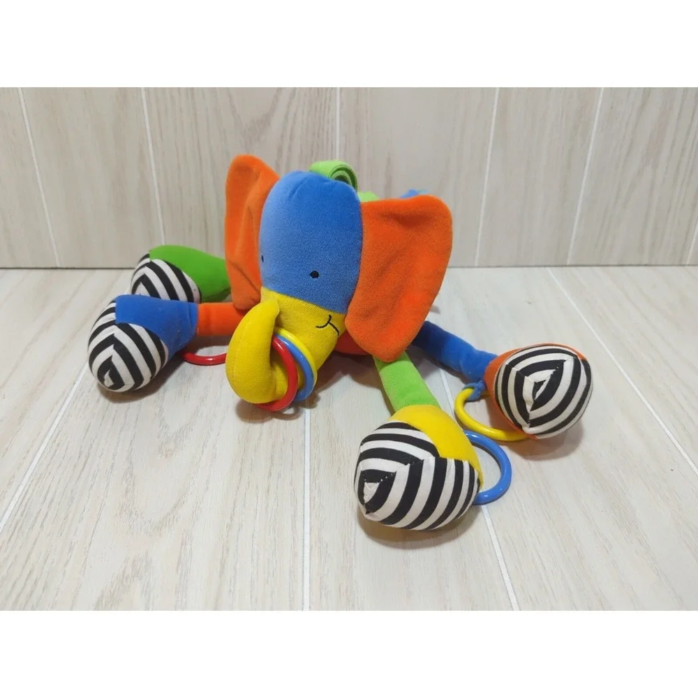 Jellycat Jelly kitten multi-colored elephant chime rattle rings nose feet stripe